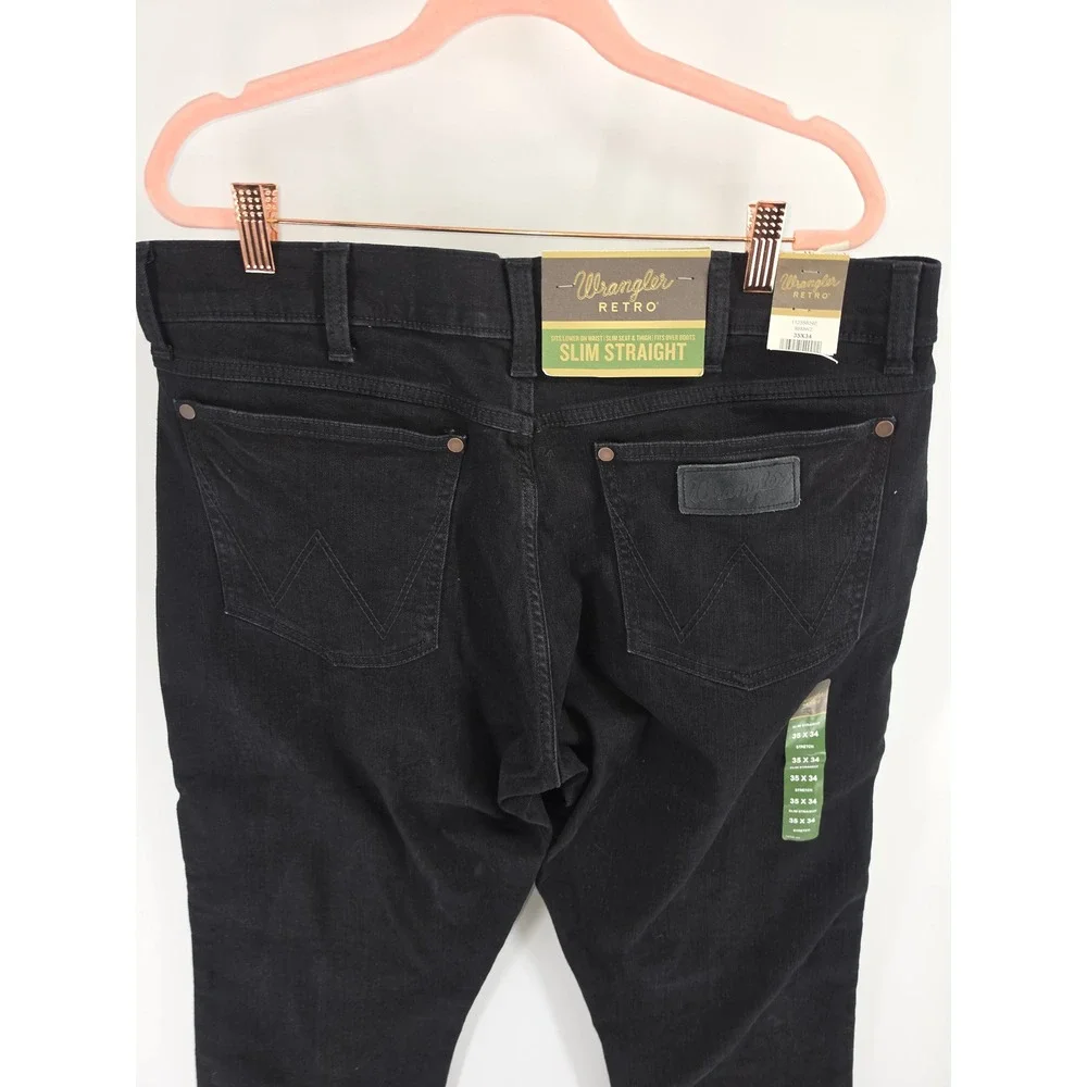 Wrangler Retro Slim Straight Jeans Mens 35x34 Black Stretch Denim 88MWZ
